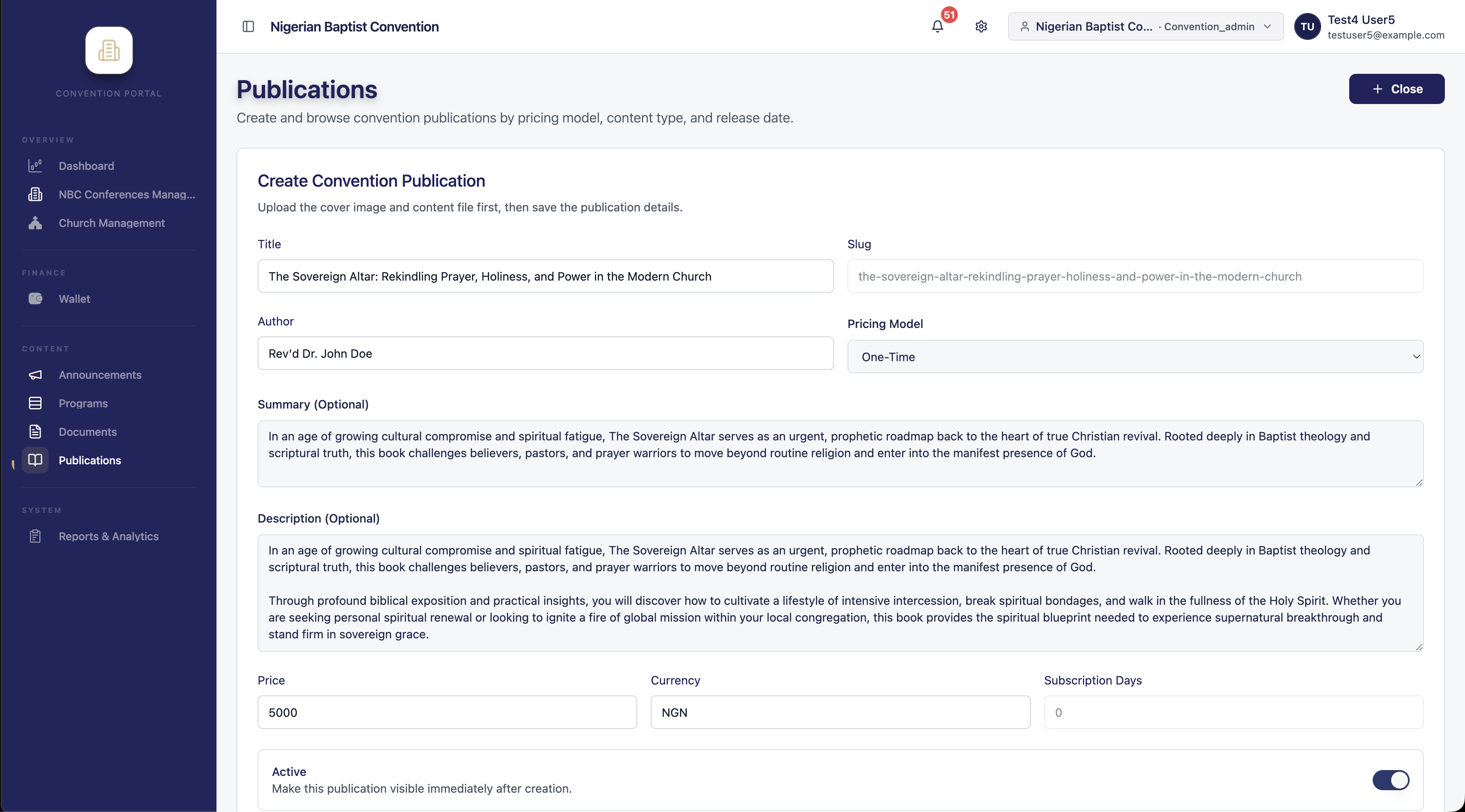 Upload paid publication form with pricing