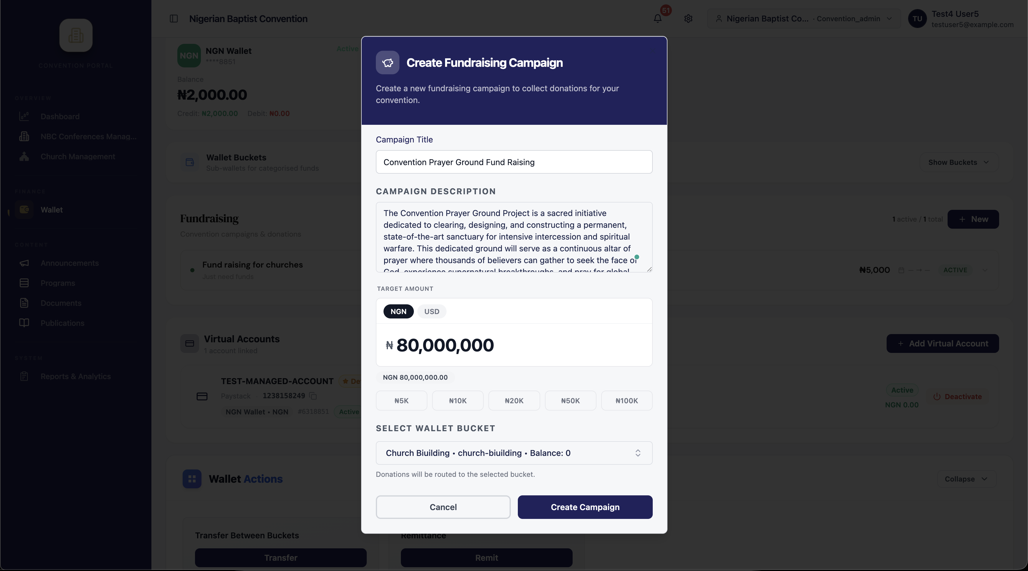 Create fund raising campaign form with audience tagging