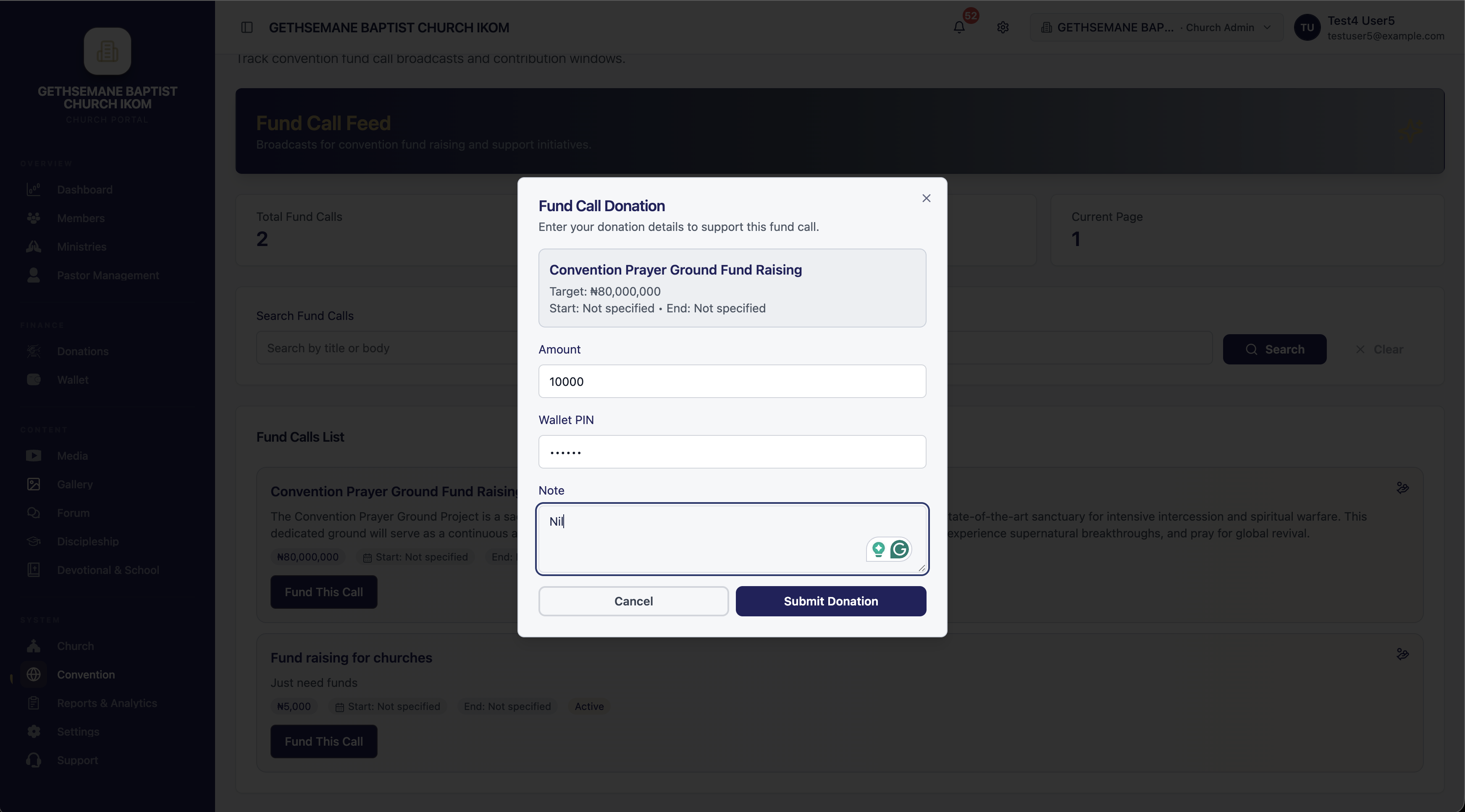 Giving payment confirmation screen